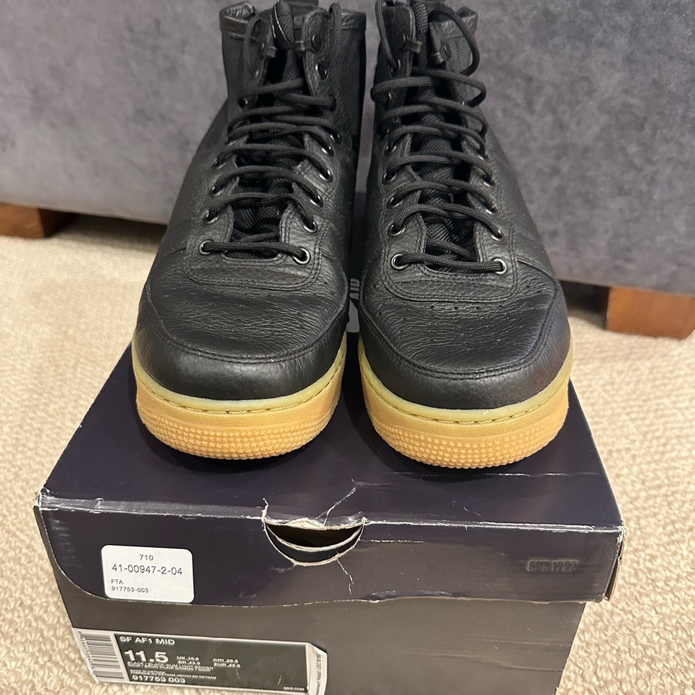 Nike Black Air Force 1 Leather Men's Shoes